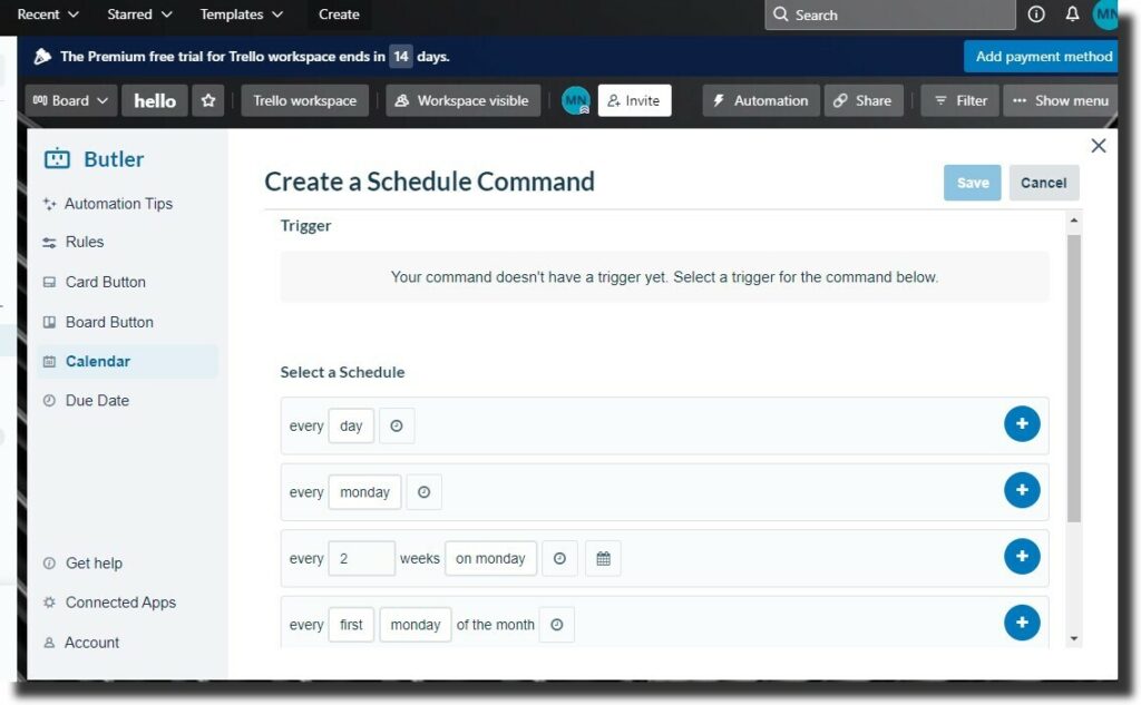 Trello calendar